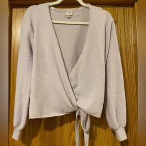 A New Day Lavender Tie Waist Long Sleeve Knit V-Neck Wrap Sweater Size XS